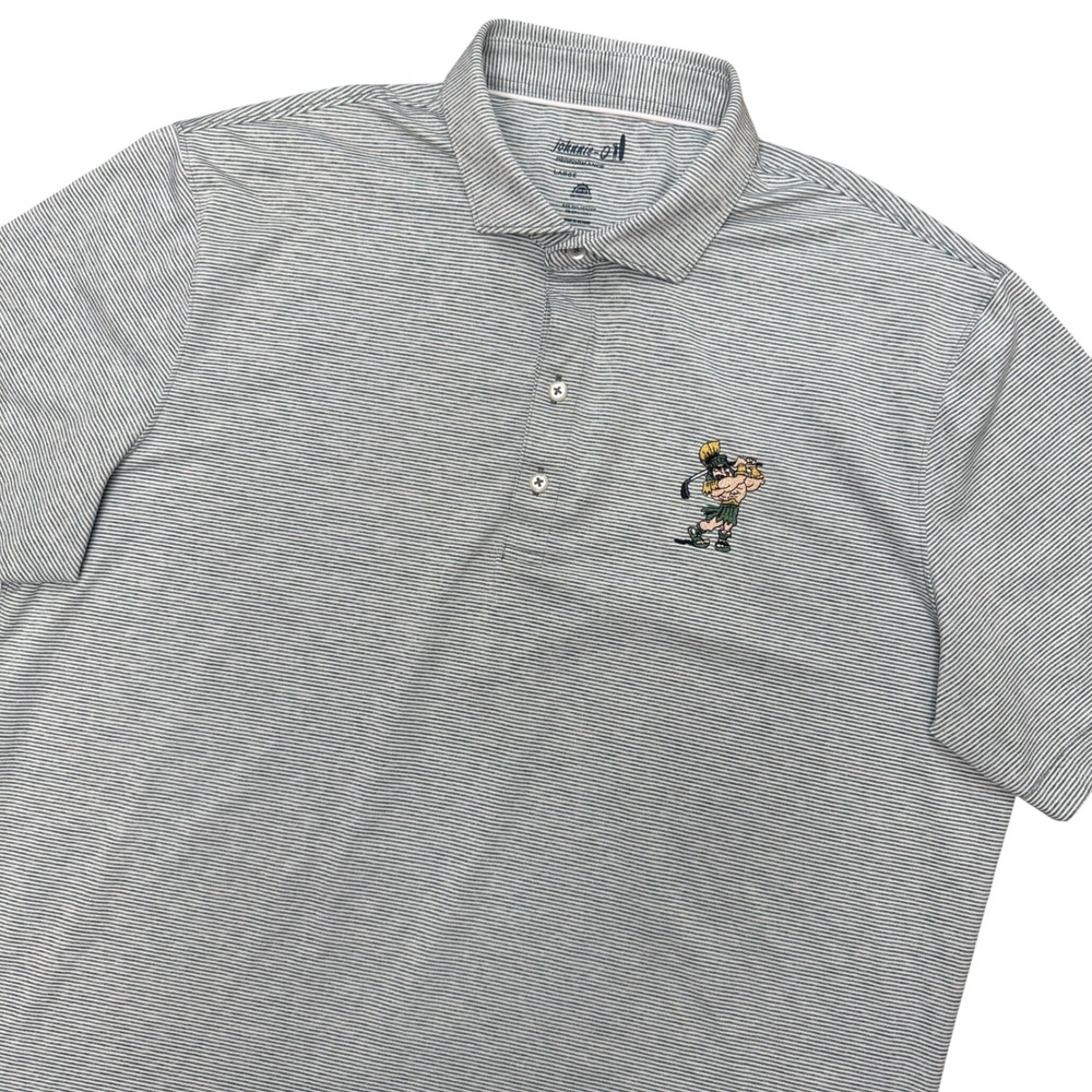 Johnnie-O Polo Shirt Mens Large Green White Striped Michigan State Spartans Golf